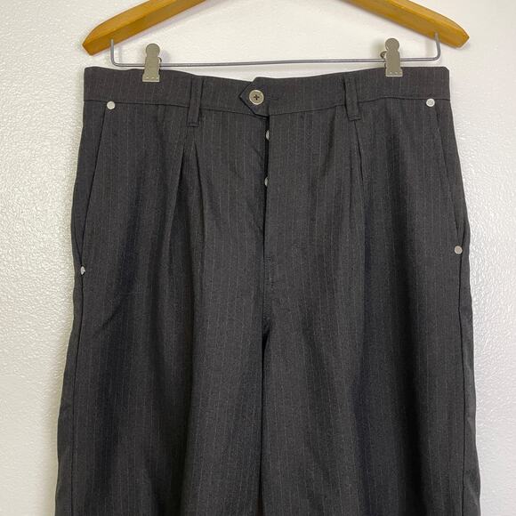 LawCinto SHEPHERD Pinstripe Slacks 32 Brown Trousers Relaxed Pleated NWOT - Picture 3 of 11